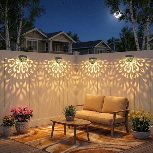 Solar Fence Lights 6 Pack Solar Deck Step Wall Lights Outdoor Waterproof LED Decorations Warm Yellow Light Decorative Lighting for Garden