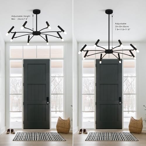 Lighting 8 Light Black Metal Light Fixture Modern Foyer Chandelier Lighting Mid Century Industrial Sputnik Chandeliers Contemporary High Ceiling Chandelier Lights for Dining Room