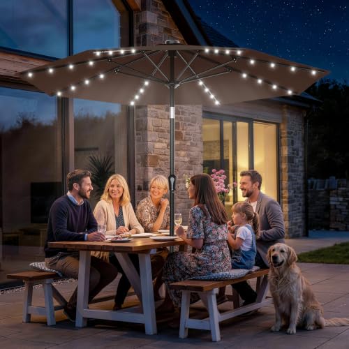 9FT Patio Umbrella with Solar Lights
