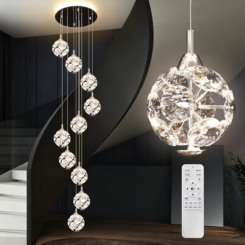 10 Light High Ceilings Long Chandeliers Modern Crystal Staircase Chandelier Hanging Flush Mount Lighting Fixtures Long Raindrop Hanging Chandeliers for Staircase (127 Count)