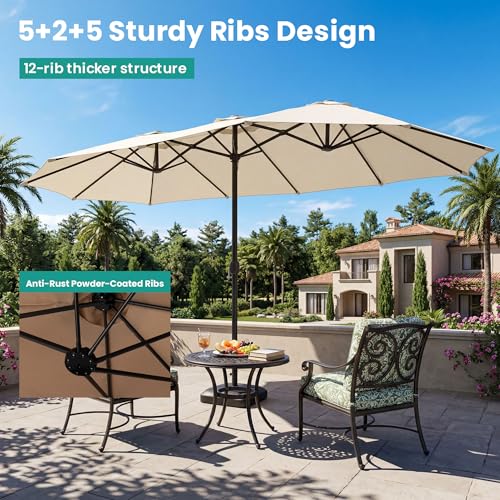 15FT Large Double Sided Patio Umbrella with Base Included