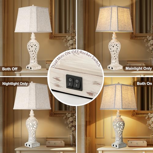 32" Table Lamp Set of 2 with Nightlight and 2 USB Ports