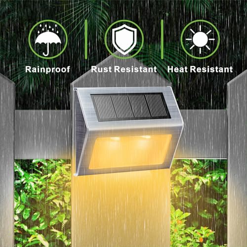 Warm White Solar Lights for Deck Step Fence Post (2 Count)
