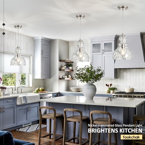 Brushed Nickel Pendant Light for Kitchen Island Hammered Glass Pendant Island Light 10inch Modern Glass Pendant Lights for Kitchen Sink Dining Room Hallway Entrance