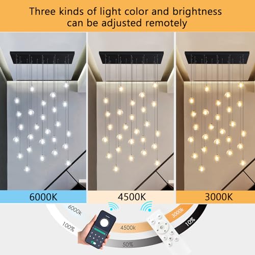LED Chandeliers for Living Room Rectangular Light Dining Room Light Dimmable High Ceiling Pendant Lights Fixtures Lighting Chandelier for Foyer Entryway 2700K 6000K Lighting Large