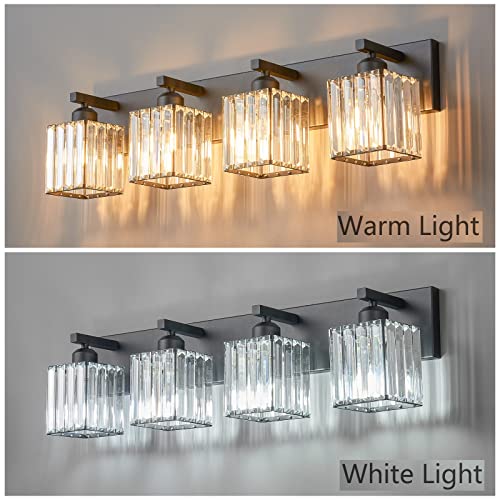 Modern 4 Light Black Crystal Bathroom Vanity Light Fixtures