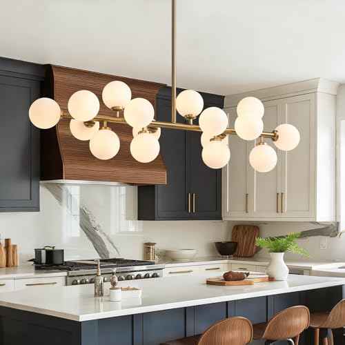 Mid Century Modern Chandelier Over Table, 16-Light Globe Sputnik Chandelier Rectangle Pendant Lighting Fixture Hanging Ceiling Light for Dining Room, Kitchen Island