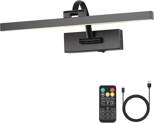Wireless Picture Lights for Wall Battery Operated Art Lighting for Paintings Rechargeable Gallery Lights with Remote and Timer Cordless Painting Lights for Artwork, 16'' Inch 3CCT Dimmable, Black