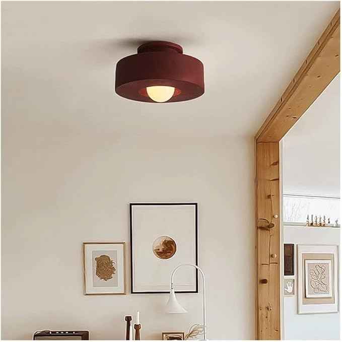 Japanese Wabi-sabi Style Resin Ceiling Light Fixture - 11.81 Inch Semi Flush Mount Ceiling Lighting for Hallway, Kitchen, Corridor, Bedroom, Entryway, Porch, Foyer(Red)