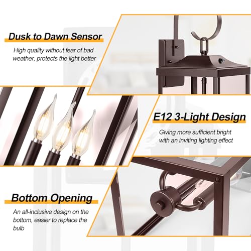 24" Extra Large Oil Rubbed Bronze Dusk to Dawn Outdoor Wall Lantern 3 (2 Count)