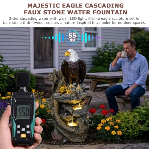 40.5" Tall Eagel Water Fountain Outdoor Waterfall Garden Fountains