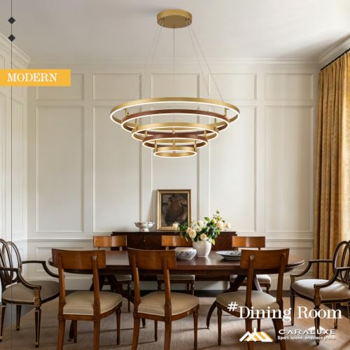 5 Ring LED Chandelier Modern Chandeliers Red Walnut Wood Gold Dimmable 31''