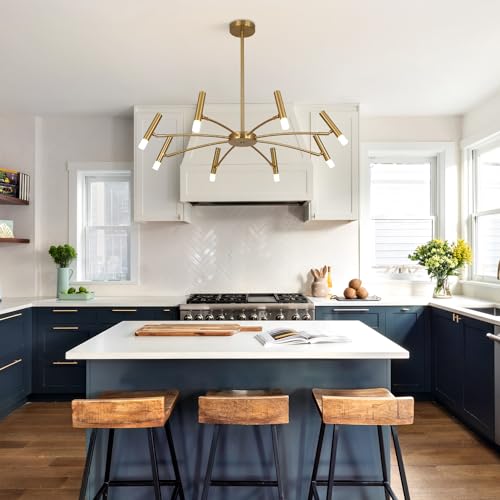 Lighting Contemporary 8 Lights LED Chandeliers Brushed Brass Living Room Light Fixture Gold Sputnik Flush Mount Ceiling Light Fixture Small Modern Ceiling Lamp for Bedroom