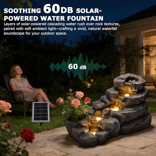 38.2" L Solar Water Fountain Outdoor Rock Waterfall Fountains