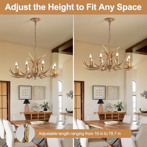 8 Light Resin Faux Horn Antler Chandelier