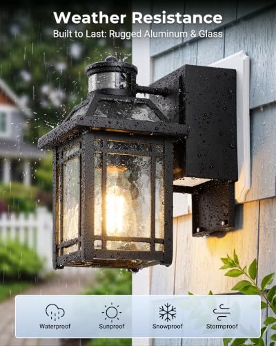 Motion Sensor Porch Light with GFCI Outlet (Black / Motion Sensor 2-Pack)