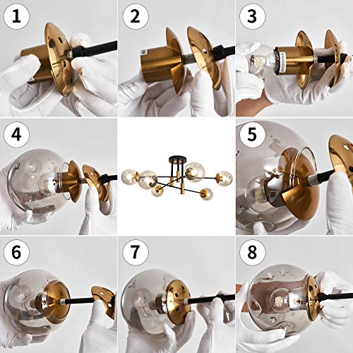 6 Lights Glass Globe Sputnik Chandelier Modern Flush Mount Ceiling Light Fixture Farmhouse Lighting for Dining Room Living Room Bedroom Kitchen Passageway