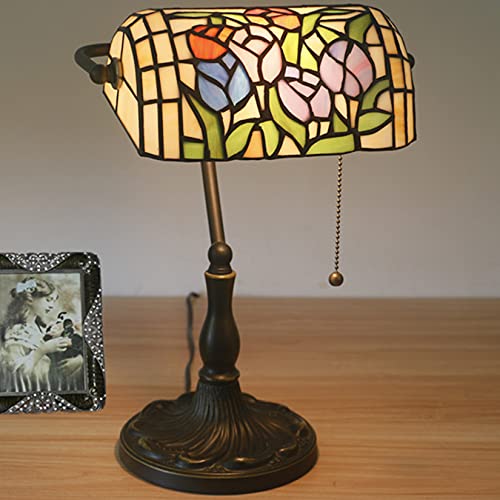 Tiffany Style Bankers Table Lamp Stained Glass Piano Desk Lamp Vintage Bedroom Bedside Lamp for Study