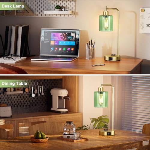 Industrial Green Table Lamps for Bedrooms Set of 2 (2 Count)