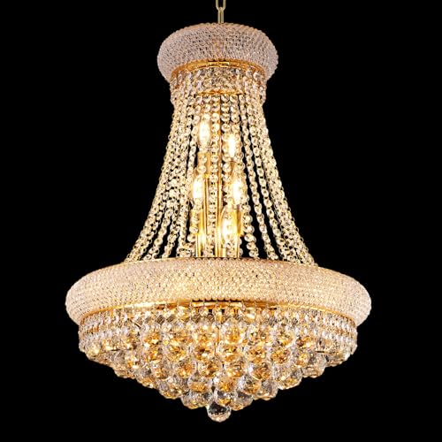 22" W 12 Light Luxury Entrance Chandelier with Unique Empire K9 Crystal Design for High Ceilings