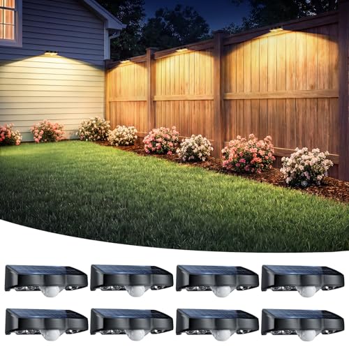 Solar Fence Lights Outdoor with Motion Sensor (8 Count)