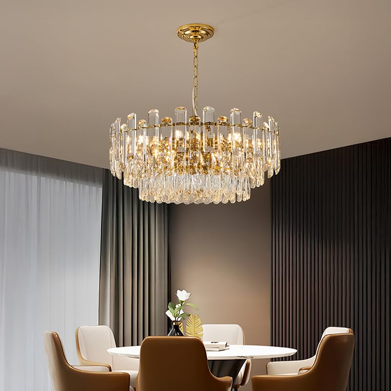 23.6" Gold Crystal Chandeliers Fully Transparent Crystal Modern3