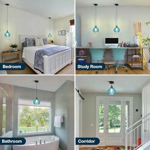 Vintage Blue Glass Pendant Lights for Kitchen Island E26 Base