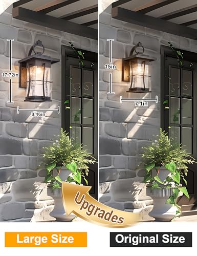 18" H Extra Large Outdoor Wall Sconce Black Large Exterior Wall Lantern Outside House Lamps Waterproof Mission Light Fixtures with Clear Seeded Glass