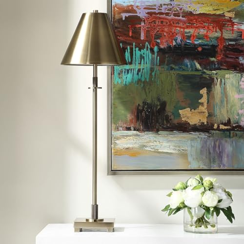 Nexum Antique Brass Modern Metal Buffet Table Lamp with Tapered Metal Shade