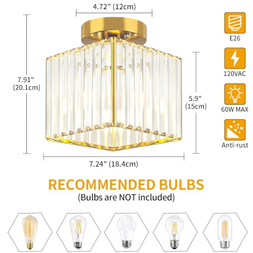 Modern Brushed Gold Hallway Entryway Light Fixtures Crystal Ceiling Lamp