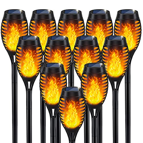 Solar Torch Light with Flickering Flame for Halloween Decorations (12 Count)