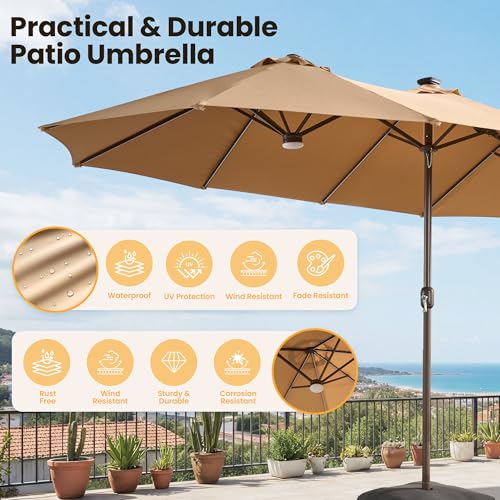 15FT Patio Umbrella With Multicolor Solar Light