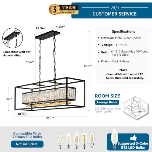 Modern Black and Gold Rectangle Crystal Chandeliers for Dining Room