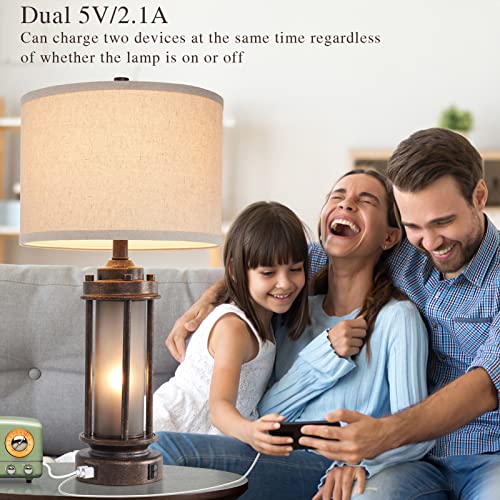 Set of 2 Farmhouse Table Lamps for Living Room with USB C+A Ports (2 Count)