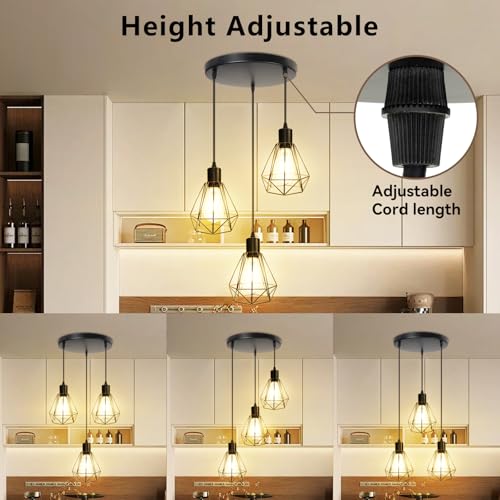 3 Light Matte Black Adjustable Pendant Light with E26 Base