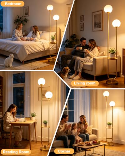 Globe Floor Lamp Dimmable Mid Century Gold Standing Tall Lamp with 3000K Bulbs Included Vintage Tall Lamp with 5Lbs Heavy Base for Lving Room (2 Count)