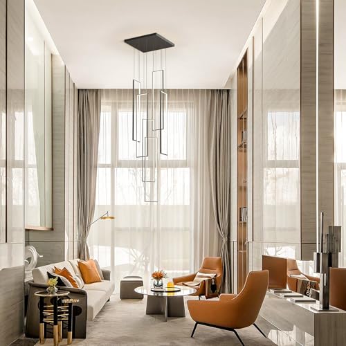 Modern Rectangle LED Chandelier for High Ceilings