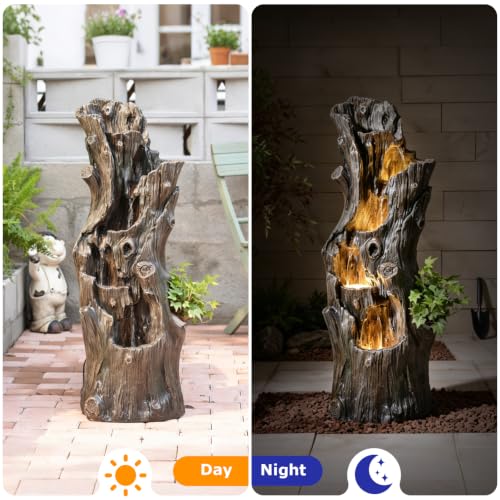 39.37" H Water Fountain Outdoor Waterfall Fountain with LED Lights