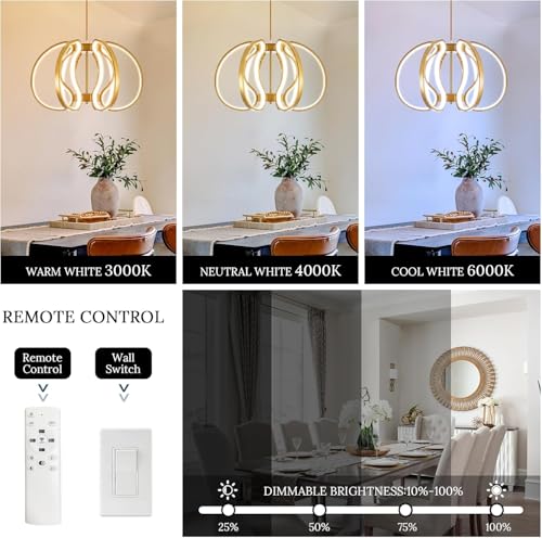 Modern Gold Chandelier with Remote Control