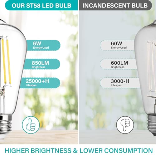 Vintage LED Edison Bulb Dimmable 60W Equivalent E26 Led Bulbs (4 Count)