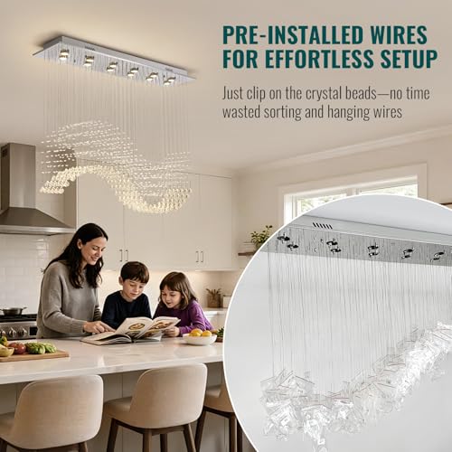 Rectangular Flush Mount Wave Chandelier for Dining Room