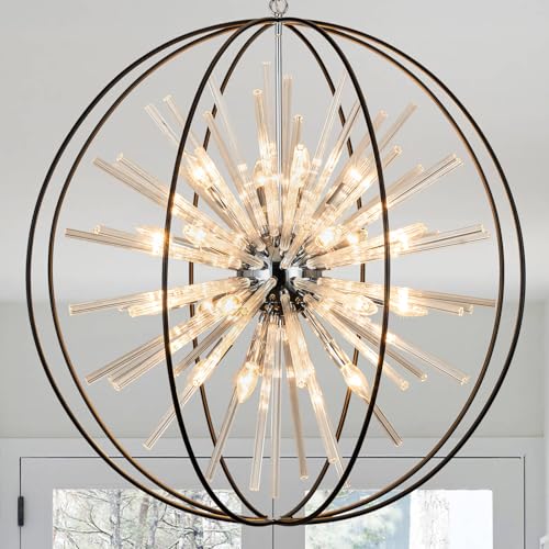 Modern Large Black Crystal Chandelier for High Ceilings Foyer Entryway