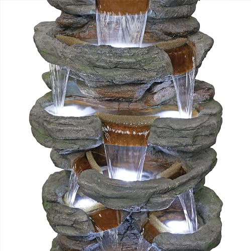 TZL352 Outdoor Floor Stone Tower Fountain with LED Lights