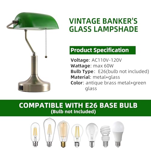Banker Desk Lamp Green Glass