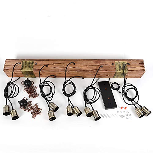Retro Pendant Lighting Wooden Rustic Chandelier Industrial Vintage Chandelier Lighting Fixtures E26 Bulb Sockets Hanging Farmhouse Chandelier for Kitchen