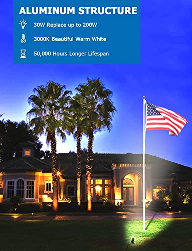 30W Spot Lights Outdoor LED Spotlight 120V 3000LM Ultra Bright Flag Pole Light with Metal Stake (2 Count)