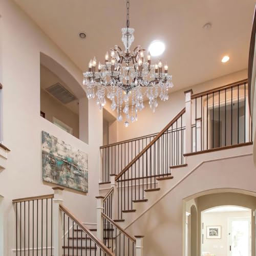 Modern Crystal Chandelier Light Fixture 15 Lights Vintage Rustic Maria Theresa Chandeliers for Dining Living Room