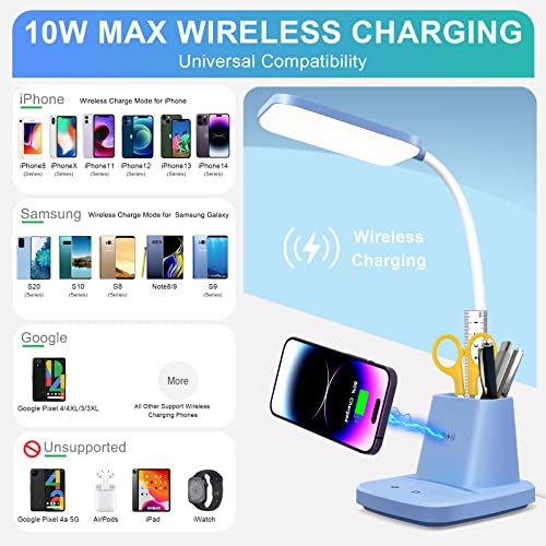 LED Desk Lamp with 10W Wireless Charging & Pen Holder