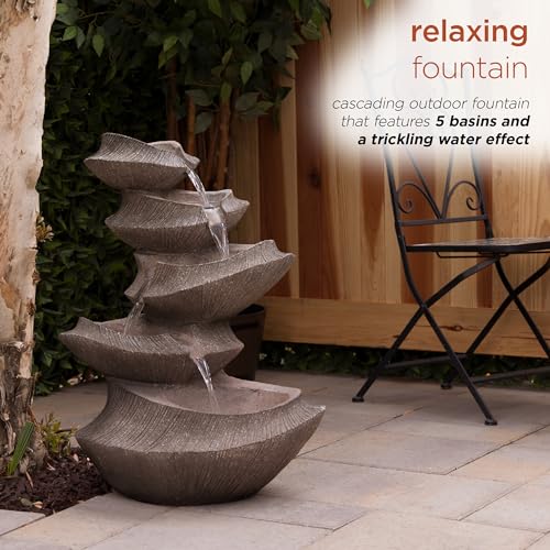 WIN1332L BR Outdoor Floor Tiered Basin Fountain with LED Lights