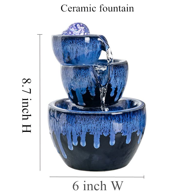 Ceramic Tabletop Fountain with Ball for Indoor Table Desk Office Home Decoration